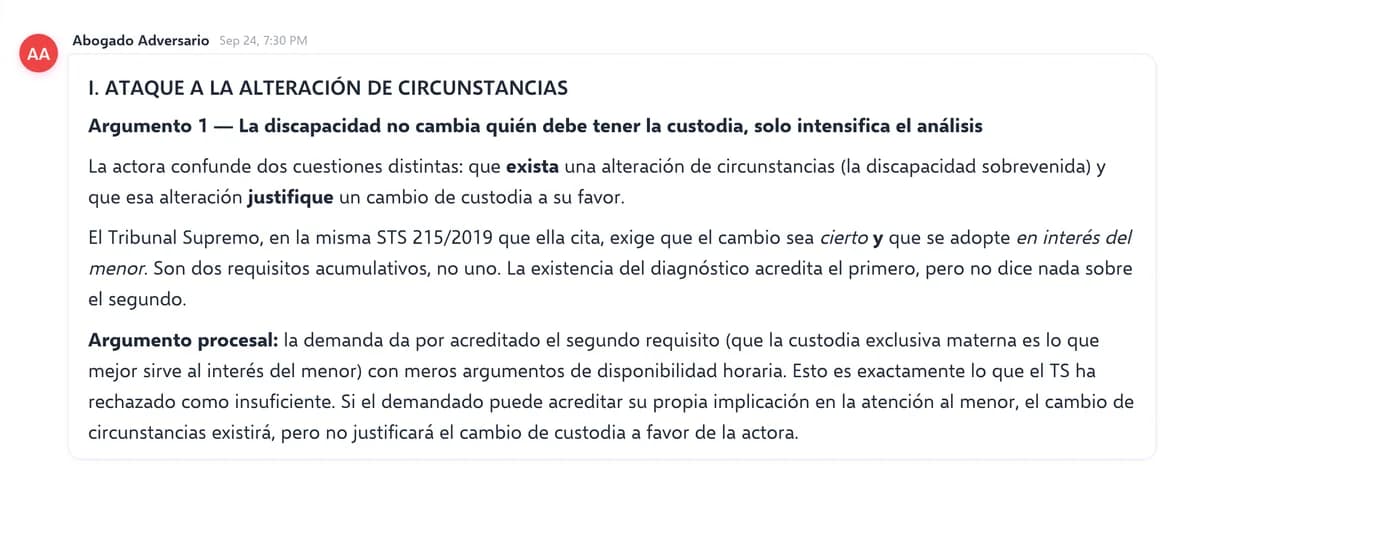 El Abogado Adversario argumenta contra la demanda en el taller