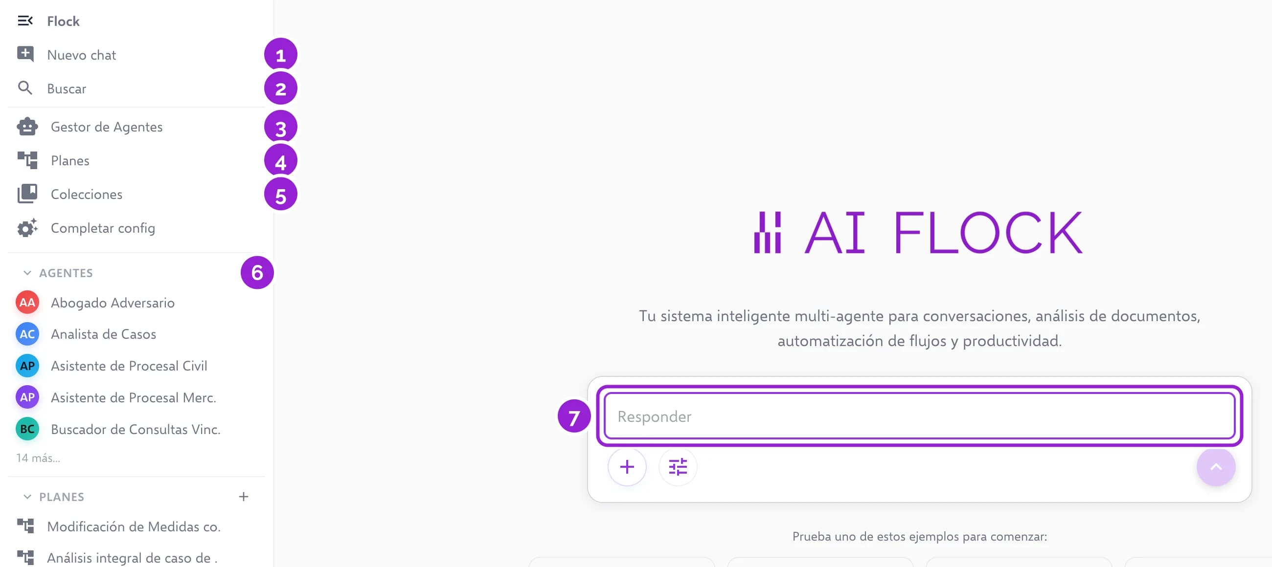 La pantalla de inicio de Flock, con la barra lateral a la izquierda y el campo para escribir en el centro
